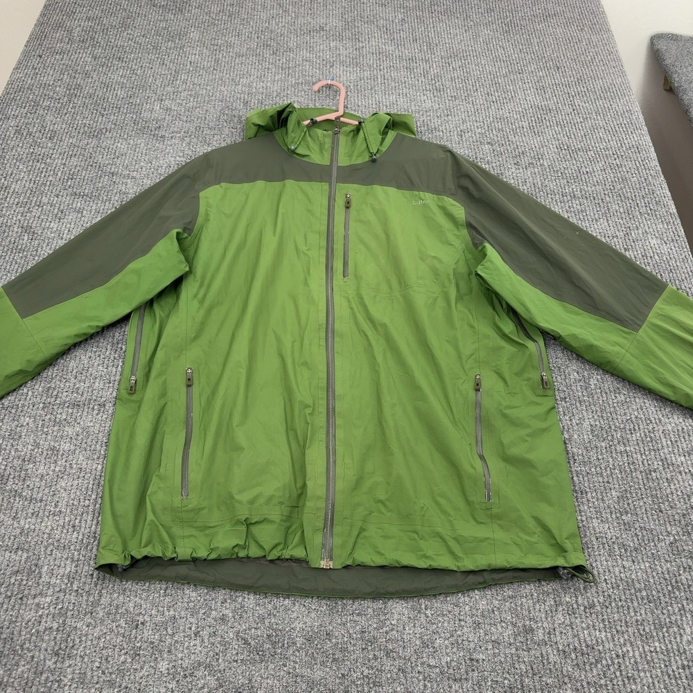 LL Bean Jacket Mens L Green Nylon Gore-Tex Hooded Rain Waterproof Outdoor Style